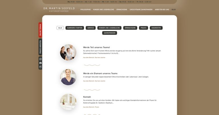 Blog auf der Website Kieferorthopädie Dr. Martin Seefeld by M:Brands Blog: Kieferorthopädie Dr. Martin Seefeld Website