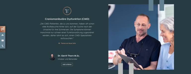 Thorn Zahnmedizin Schwerpunkt Präsentation auf der Website