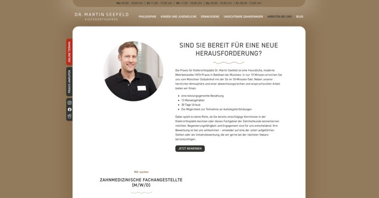 Karriereseite Kieferorthopädie Dr. Martin Seefeld by M:Brands Karriere: Kieferorthopädie Dr. Martin Seefeld Website