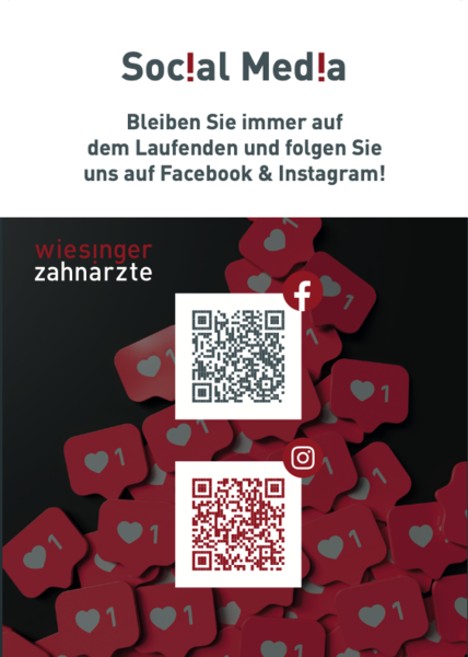 Aufsteller für Social Media der Wiesinger Zahnärzte