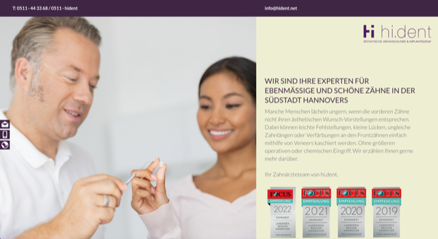 Veneers Landingpage im Beauty Gesamtkonzept